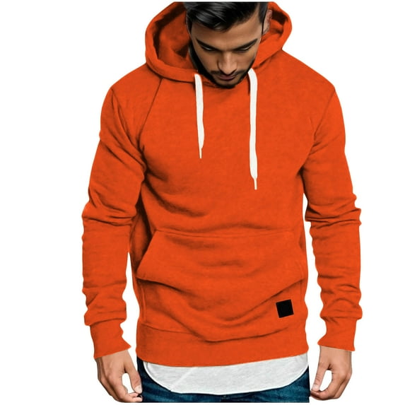 ibuvkizy Hoodies for Mens Hoodies Pullover with Pockets Men's Hoodie Solid Color Pullover Long-sleeved Top Hooded Sweatshirt Orange,XXXL