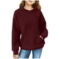 thumbnail image 1 of ibuvkizy Hoodies for Teen Girls!Girls Hoodies Solid Color Children Hooded Top Girls Long Sleeved Sweatshirt Round Neck Pullover Top Wine,12-13 Years, 1 of 7