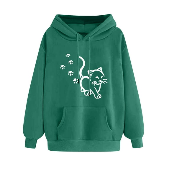 ibuvkizy Hoodies for Women Print Winter Hoodie Pullover Tops Long Sleeved Comfortable Sweatshirt with Pockets Army Green,L