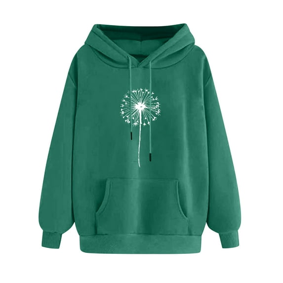ibuvkizy Hoodies for Women Clearance!Women's Print Winter Hoodie Pullover Tops Long Sleeved Comfortable Sweatshirt with Pockets Army Green,XXL