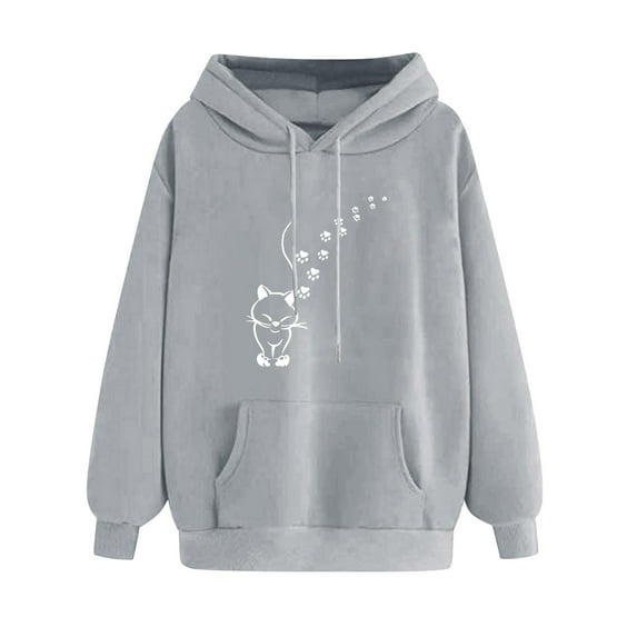 ibuvkizy Hoodies for Women Print Winter Hoodie Pullover Tops Long Sleeved Comfortable Sweatshirt with Pockets Gray,M