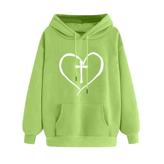 ibuvkizy Hoodies for Women Print Winter Hoodie Pullover Tops Long Sleeved Comfortable Sweatshirt with Pockets Green,L