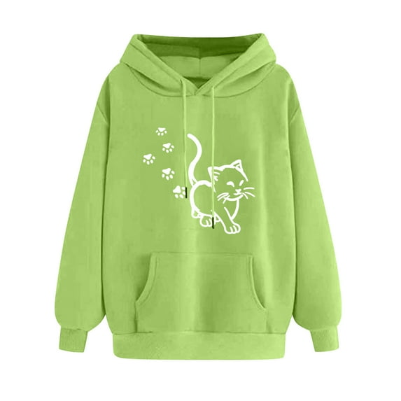 ibuvkizy Hoodies for Women Print Winter Hoodie Pullover Tops Long Sleeved Comfortable Sweatshirt with Pockets Green,M
