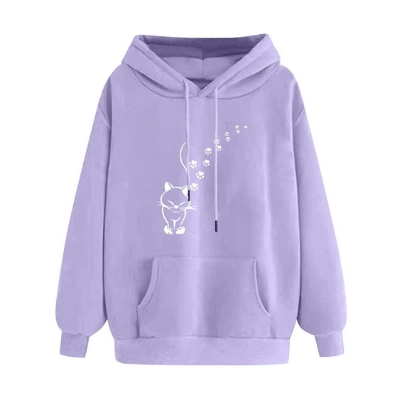 ibuvkizy Hoodies for Women Print Winter Hoodie Pullover Tops Long Sleeved Comfortable Sweatshirt with Pockets Purple,S