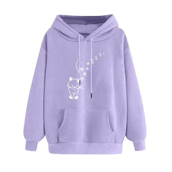 ibuvkizy Hoodies for Women Print Winter Hoodie Pullover Tops Long Sleeved Comfortable Sweatshirt with Pockets Purple,S