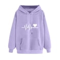 thumbnail image 1 of ibuvkizy Hoodies for Women Print Winter Hoodie Pullover Tops Long Sleeved Comfortable Sweatshirt with Pockets Purple,S, 1 of 3