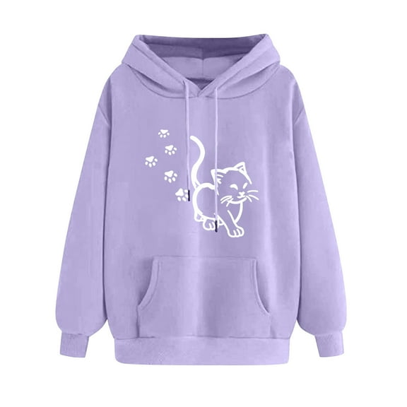 ibuvkizy Hoodies for Women Print Winter Hoodie Pullover Tops Long Sleeved Comfortable Sweatshirt with Pockets Purple,XL