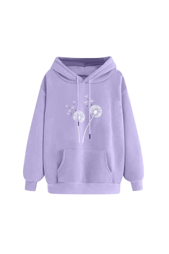 Hoodies for Women Print Winter Hoodie Pullover Tops Long Sleeved Comfortable Sweatshirt with Pockets Purple,S