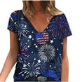 thumbnail image 1 of ibuvkizy Independence Day Shirts for Women Fashion American Flag Tops Patriotic Print Short Sleeve T-Shirts Red White Blue Shirts for Women Blue XL, 1 of 4