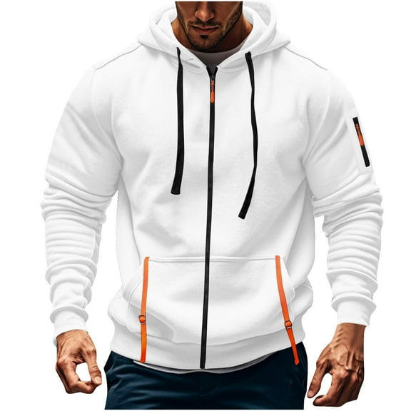 ibuvkizy Jackets for Men,Winter Coats for Men's Cargo Solid Color Multiple Pockets Sports Ditness Training Long Sleeved Hooded Casual Jacket White,S