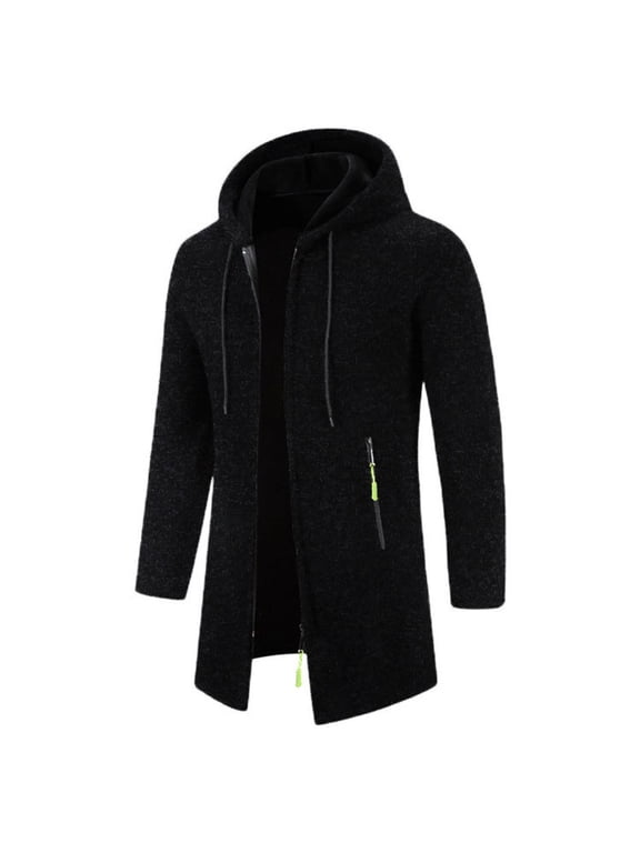 Jackets for Men,Winter Coats for Men's Hooded Mid-Length Thin Velvet Loose Large Size Thin Velvet Sweater Jacket Knitted Cardigan Tops Jacket Black,XXL