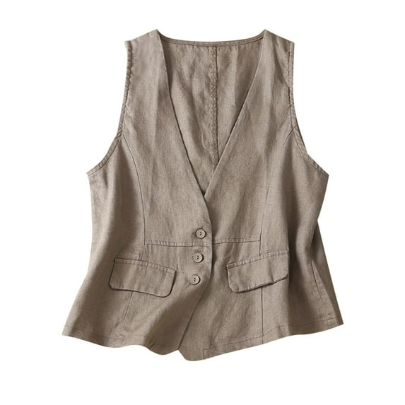 ibuvkizy Jackets for Women Classic Sleeveless Button Down Jean Denim Jacket Vest Fashion Casual Solid Color Coat Pocket Jean Cardigan Khaki,L