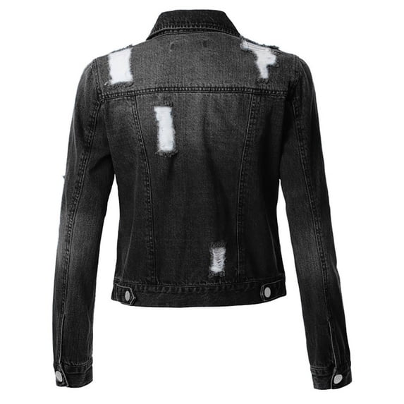 ibuvkizy Jackets for Women Clearance Womens Denim Jackets Fashion Casual Long Sleeve Solid Color Coat Button Down with Pocket Slim Jean Cardigan Outwear Overcoat Black,XXL