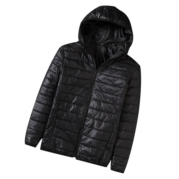 ibuvkizy Jackets for Men,Coats for Men's Winter Hooded Down Jacket Zipper Cardigan Pocket Long Sleeve Padded Jacket Coat Black,L