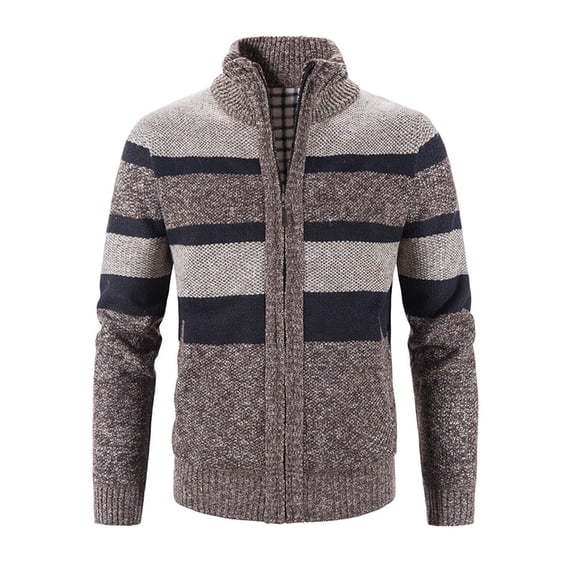 ibuvkizy Jackets for Men,Winter Coats for Men Casual Fashion Large Size Fleecing Splice Stand Collar Zipper Sweater Coat Coffee,M