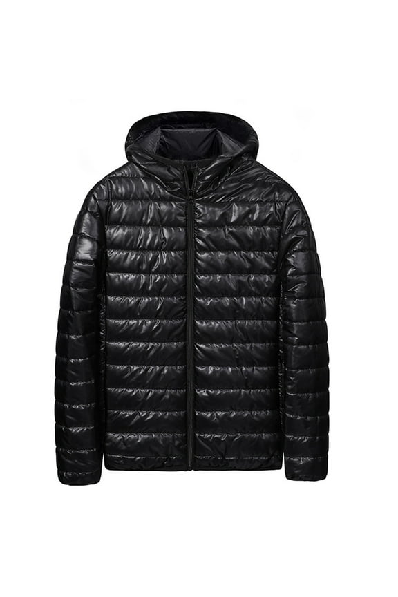 Jackets for Men,Winter Coats for Men's Winter Hooded Down Jacket Zipper Cardigan Pocket Long Sleeve Padded Jacket Coat Black,XXXL