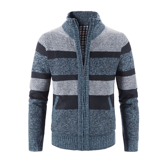 ibuvkizy Jackets for Men,Winter Coats for Men Casual Fashion Large Size Fleecing Splice Stand Collar Zipper Sweater Coat Blue,XXXL