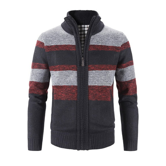 ibuvkizy Jackets for Men,Winter Coats for Men Casual Fashion Large Size Fleecing Splice Stand Collar Zipper Sweater Coat Navy,L