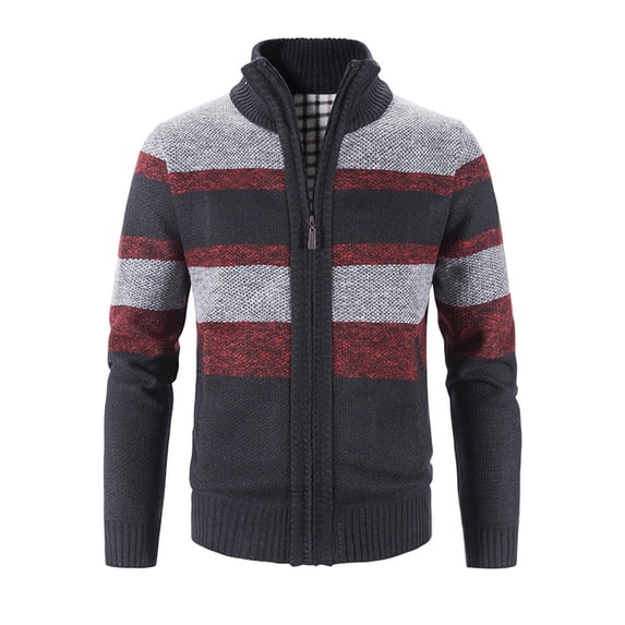 ibuvkizy Jackets for Men,Winter Coats for Men Casual Fashion Large Size Fleecing Splice Stand Collar Zipper Sweater Coat Navy,XXXL