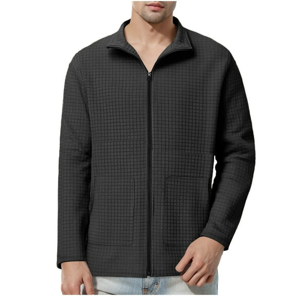 ibuvkizy Jackets for Men,Winter Coats for Men's Floral Fashion Casual Outdoor Work Bag Small Checkered Long-sleeved Hooded Casual Coat/jacket Black,L