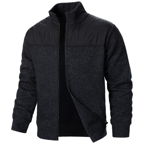 ibuvkizy Jackets for Men,Winter Coats for Men's New Fall Splicing Knit Shirt Zipper Top Solid Color Cardigan Jacket Black,XL