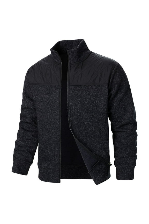 Jackets for Men,Winter Coats for Men's New Fall Splicing Knit Shirt Zipper Top Solid Color Cardigan Jacket Black,XL