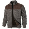 thumbnail image 1 of ibuvkizy Jackets for Men,Winter Coats for Men's New Fall Splicing Knit Shirt Zipper Top Solid Color Cardigan Jacket Coffee,XXL, 1 of 4