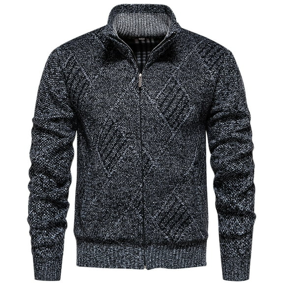 ibuvkizy Jackets for Men,Winter Coats for New Style Men Casual Fashion Fleecing Stand Collar Zipper Long Sleeve Knitted Sweater Coat Dark Gray,XXL