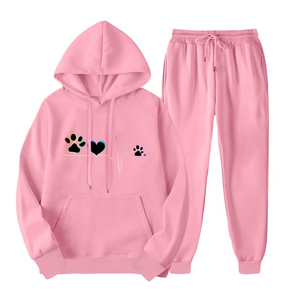 ibuvkizy Jogger Sets for Women 2 Piece!Men's and Women's Sports Tracksuits Long Sleeve Pullover Hoodies Sweatshirt Loose Coat and Sweatpants Fall Winter Suit Pink,XL