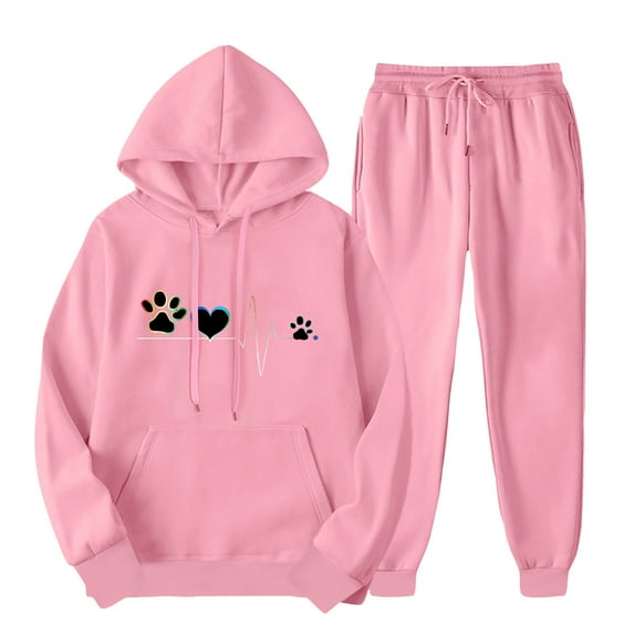 ibuvkizy Jogger Sets for Women 2 Piece!Men's and Women's Sports Tracksuits Long Sleeve Pullover Hoodies Sweatshirt Loose Coat and Sweatpants Fall Winter Suit Pink,S