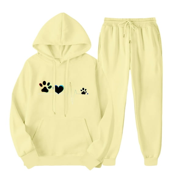 ibuvkizy Jogger Sets for Women 2 Piece!Men's and Women's Sports Tracksuits Long Sleeve Pullover Hoodies Sweatshirt Loose Coat and Sweatpants Fall Winter Suit Yellow,L