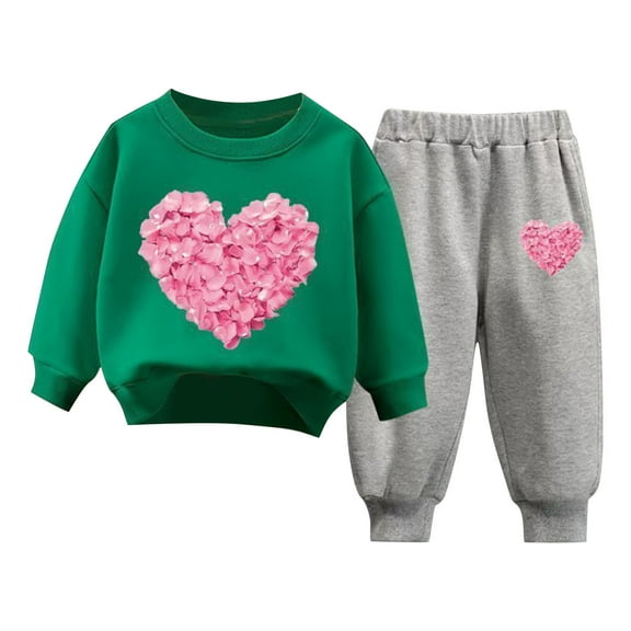 ibuvkizy Kids Boys Girls Valentine's Day Outfits,Toddler Kids Boys Girls Fashion Cute Solid Color Heart Print Soft Long Sleeve Top Pants Suit,3 Years