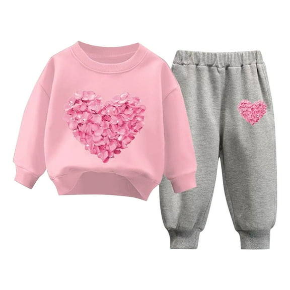 ibuvkizy Kids Boys Girls Valentine's Day Outfits,Toddler Kids Boys Girls Fashion Cute Solid Color Heart Print Soft Long Sleeve Top Pants Suit,12 Months