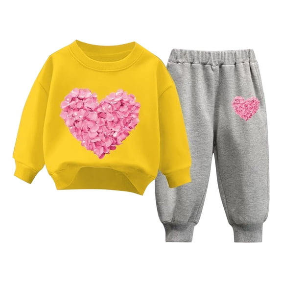 ibuvkizy Kids Boys Girls Valentine's Day Outfits,Toddler Kids Boys Girls Fashion Cute Solid Color Heart Print Soft Long Sleeve Top Pants Suit,3 Years