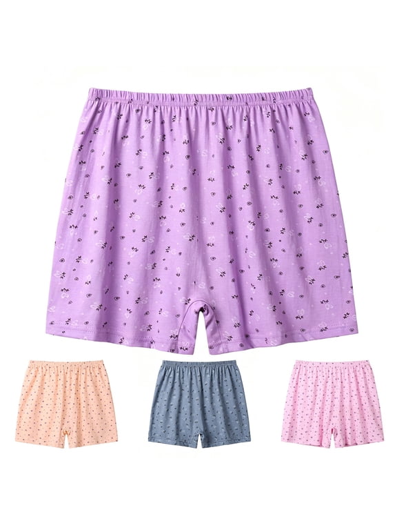 Ladies High Waist Long Leg Floral Boyleg Brief Panties,Floral Elastic Waist Full Coverage Comfort Underpants for Elderly Women,2XL