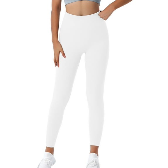 ibuvkizy Leggings for Women,Women's New Solid Color Thread Hip Lifting Tight Fitting Abdominal Elastic Fitness Pants Leggings Yoga Pants White,M