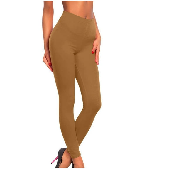 ibuvkizy Leggings for Women Workout Leggings Women's Sports Fitness Pants Solid Colored Casual Tight Fitting Tight Peach Hip Yoga Pants Stretch Pants Khaki,S