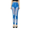 thumbnail image 1 of ibuvkizy Leggings for Women Clearance!Yoga Pants with Pockets for Women's Fashion Elastic Imitation Denim Print Leggings with Yoga Sport Elastic Pants Blue,L, 1 of 7