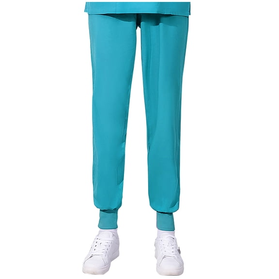 ibuvkizy Leggings for Women Casual Solid Color Four Seasons Loose Bunched Feet Work Nurse Dress Pants Light Blue,S