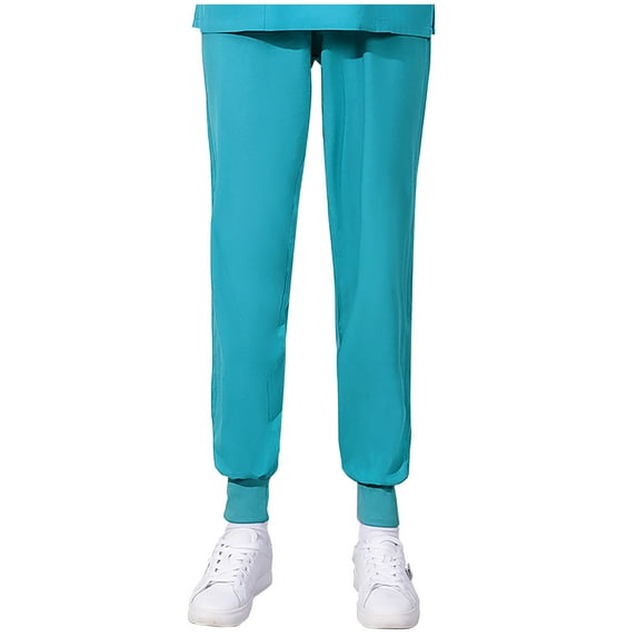 ibuvkizy Leggings for Women Casual Solid Color Four Seasons Loose Bunched Feet Work Nurse Dress Pants Light Blue,XL