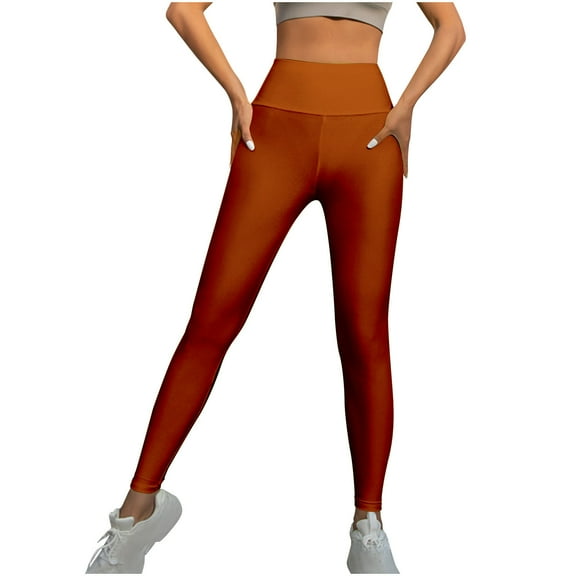 ibuvkizy Leggings for Women Clearance!Women'S Long Solid Color Hip Lift Fitness High Waist Stretch Gloss Leggings Yoga Pants Coffee,S