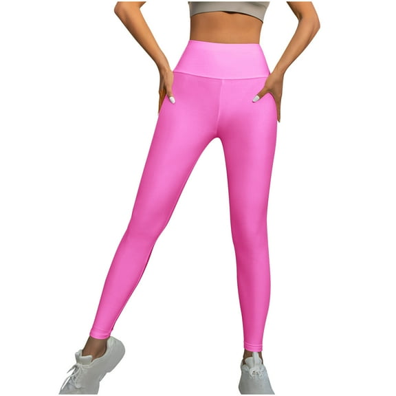 ibuvkizy Leggings for Women,Women'S Long Solid Color Hip Lift Fitness High Waist Stretch Gloss Leggings Yoga Pants Pink,S