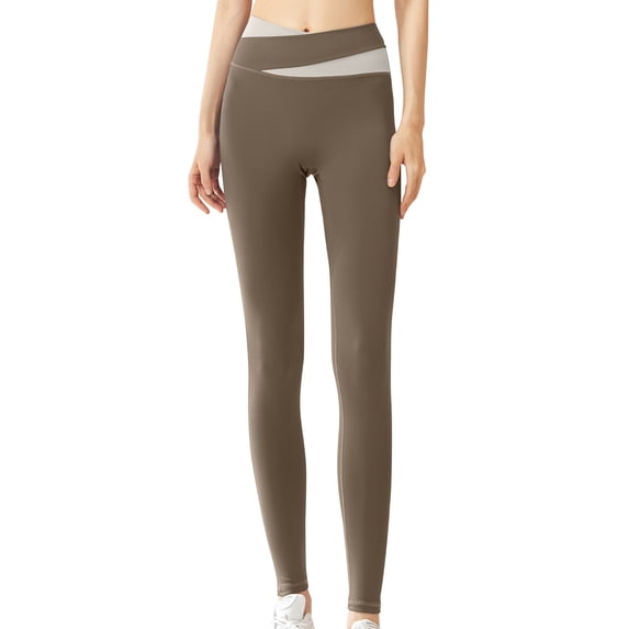 ibuvkizy Leggings for Women,Women's Nude Spliced Yoga Pants High Waist and Hip Lifting Fitness and Stretch Fitness Pants Running Sports Pants Brown,L