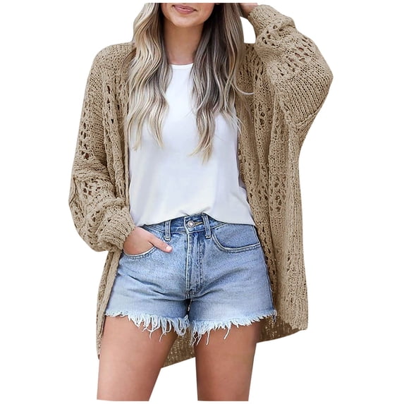 ibuvkizy Lightweight Cardigans for Women Clearance Summer Jacket for Women Fashion Casual Long Sleeve Solid Color Sweater Coat Loose Cover Up Blouse Outerwear Tops