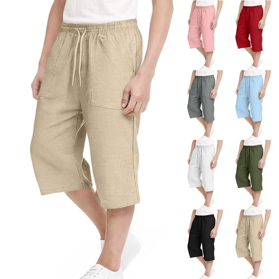 ibuvkizy Linen Boys Pants Back to School Jogger Pants with Pockets Elastic Waist Drawstring Summer Trousers