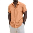 thumbnail image 1 of ibuvkizy Linen Mens Shirts Short Sleeve Button Down with Collar Casual Solid Color Summer Tops Orange,L, 1 of 8