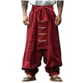 thumbnail image 1 of ibuvkizy Linen Pants Men with Drawstring Open Bottom Elastic Waist Solid Casual Outdoor Straight Leg Pants Trousers,Sizes S-3XL, 1 of 6