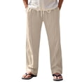 thumbnail image 1 of ibuvkizy Linen Pants Men with Drawstring Solid Casual Multiple Pockets Zipper Button Outdoor Lounge Trouser Long,Sizes M-3XL, 1 of 6