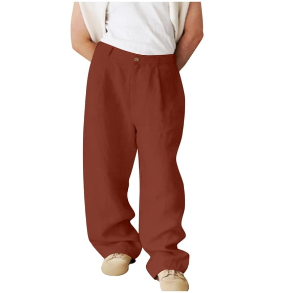 ibuvkizy Linen Pants Men with Multiple Pockets Solid Casual Zipper Button Outdoor Lounge Trouser Long,Sizes S-3XL