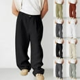 thumbnail image 1 of ibuvkizy Linen Pants Men with Multiple Pockets Solid Casual Zipper Button Outdoor Lounge Trouser Long,Sizes S-3XL, 1 of 7